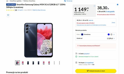 Smartfon Samsung Galaxy M34 5G 6/128GB promocja RTV EURO AGD raty 0%