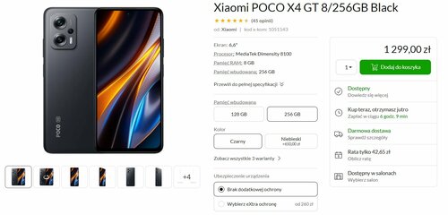 Xiaomi POCO X4 GT 8/256 GB promocja