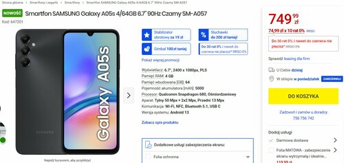 Samsung Galaxy A05s cena w Polsce