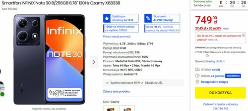 Infinix Note 30 8/256 GB promocja Media Expert