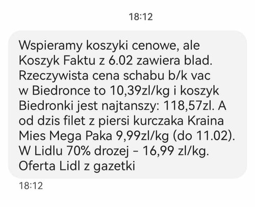 Biedronka vs Lidl kolejny SMS do Polaków koszyk faktu