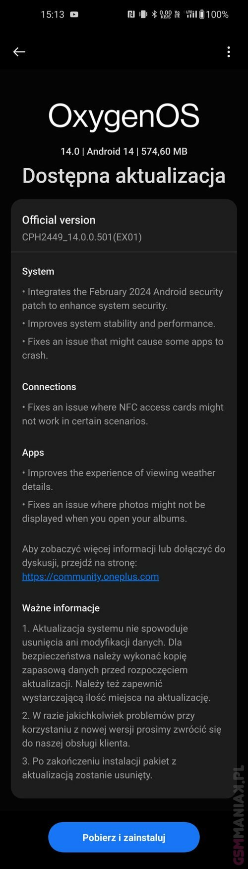 OnePlus 11 nowa aktualizacja luty 2024