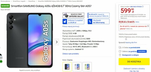 Samsung Galaxy A05s promocja Media Expert