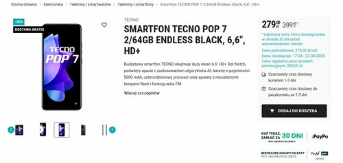 Tecno POP 7 Biedronka Home telefon do 300 zł