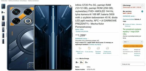 Infinix GT 20 Pro Amazon cena