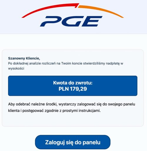 oszustwo na nadpłatę PGE/ fot. cyberrescue.info