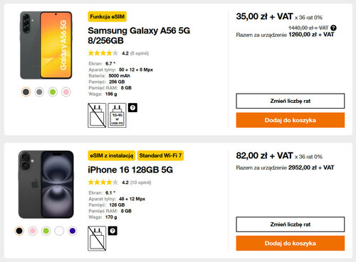 Samsung Galaxy A56 i iPhone 16