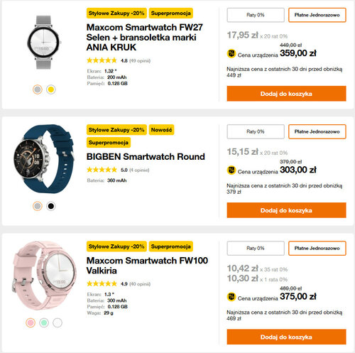 Przecenione smartwatche w Orange