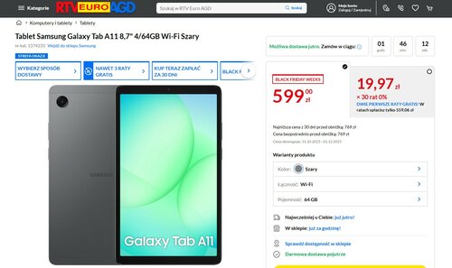 Samsung Galaxy Tab A11 4/64 w promocji sklepu RTV EURO AGD