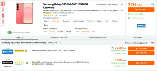 Czerwony Samsung Galaxy S25