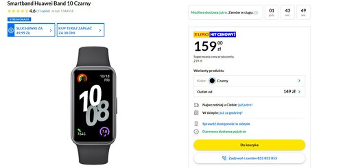 Huawei Band 10 w promocji sklepu RTV EURO AGD