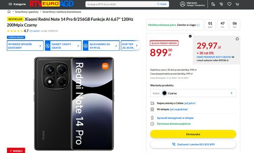 Xiaomi Redmi Note 14 Pro 8/256GB w promocji sklepu RTV EURO AGD