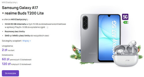 Samsung Galaxy A17 i realme Buds T200 Lite