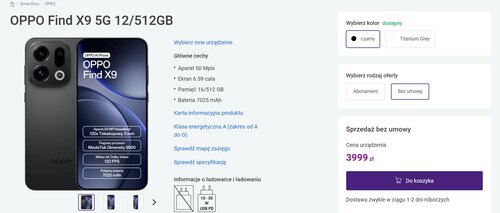 OPPO Find X9 5G 12 512 GB Play bez umowy