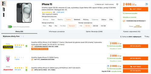 Polskie ceny iPhone 15