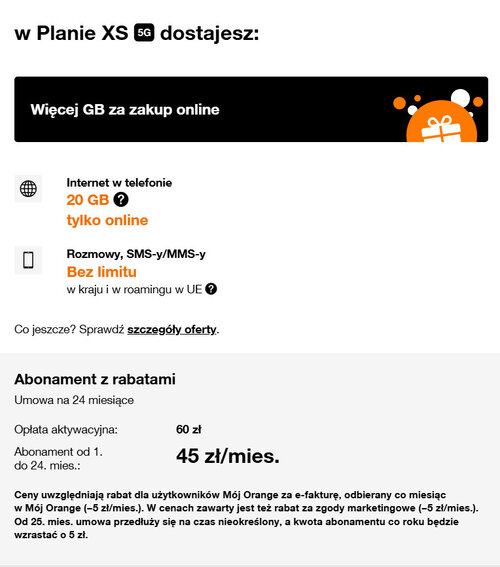 Abonament Orange XS