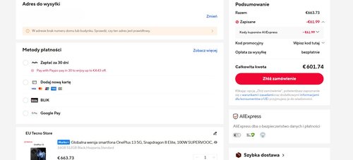 OnePlus 13 16/512 GB promocja AliExpress