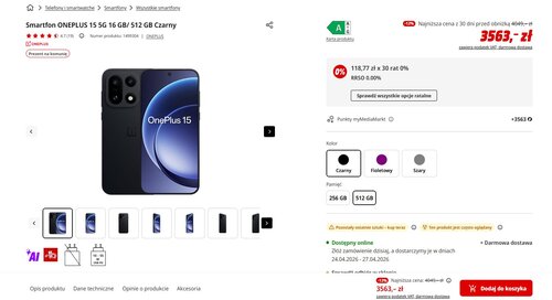 OnePlus 15 16/512 GB promocja Media Markt