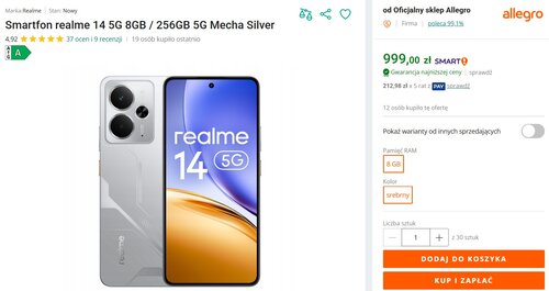 realme 14 5G 8/256 GB w promocji Allegro