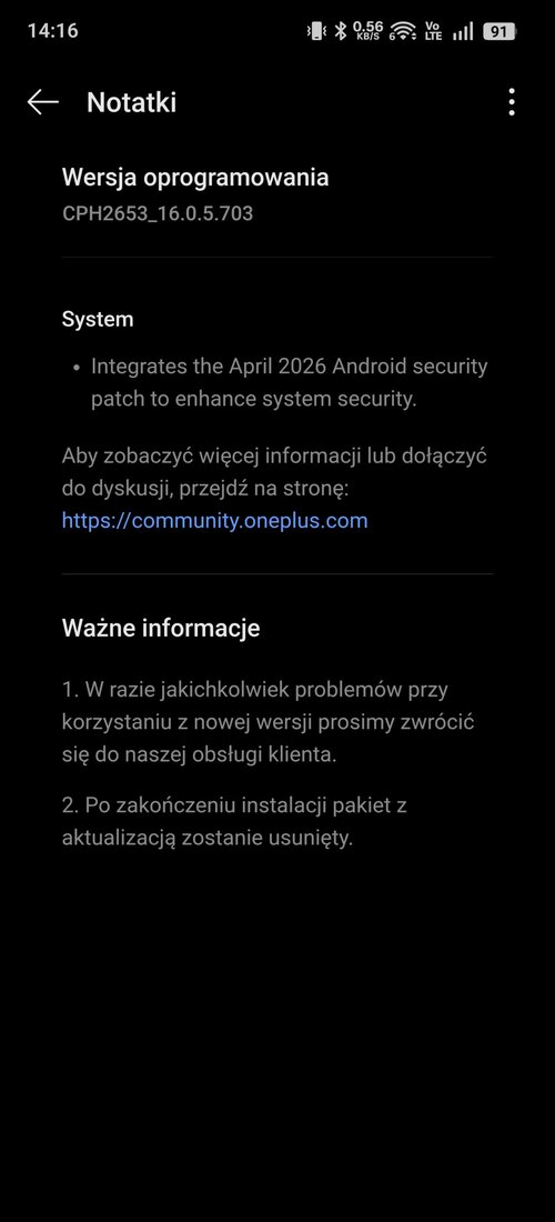 OnePlus 13 nowa aktualizacja kwiecień 2026