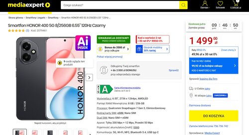 Honor 400 za 1499 zł w promocji Media Expert