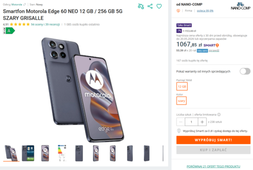 Motorola Edge 60 Neo w promocji Allegro dobra cena