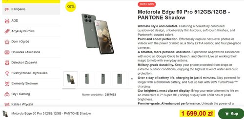 Motorola Edge 60 Pro 12/512 GB w promocji Proshop