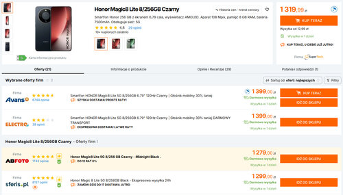 Polskie ceny Honora Magic 8 Lite