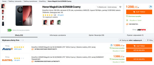 Polskie ceny Honora Magic 8 Lite