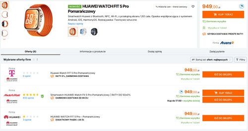 Polskie ceny Huaweia Watch Fit 5 Pro