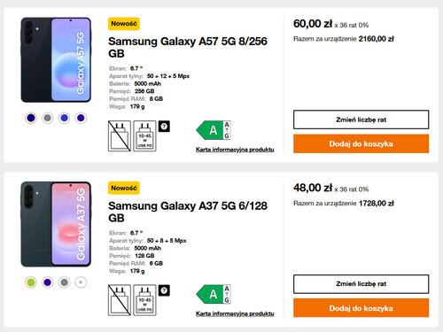 Samsung Galaxy A57 i Samsung Galaxy A37