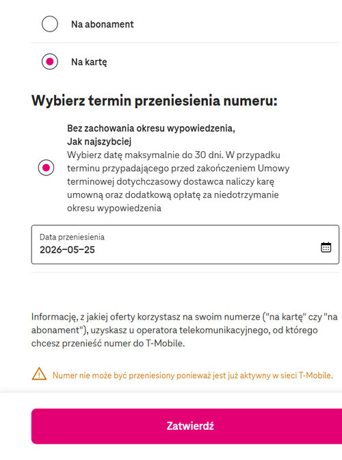 Przeniesienie numeru z Red Bull Mobile do T-Mobile
