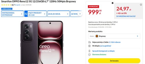 OPPO Reno 12 5G kosztuje teraz w RTV EURO AGD 999 złotych