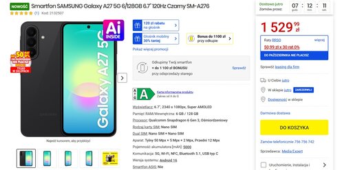 Samsung Galaxy A27 5G cena w Polsce ujawniona przez Media Expert