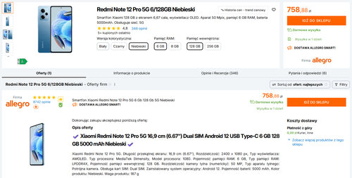 Polskie ceny Redmi Note 12 Pro 5G 6/128 GB