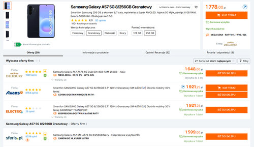 Polskie ceny Samsunga Galaxy A57 8/256 GB