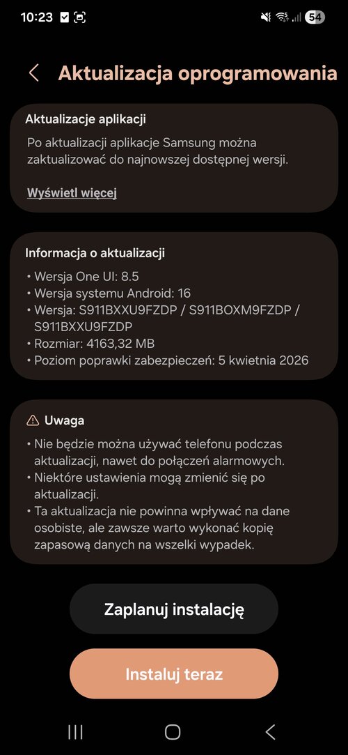 Aktualizacja Samsunga Galaxy S23 do One UI 8.5