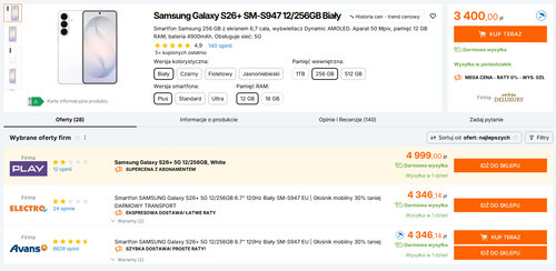 Polskie ceny Samsunga Galaxy S26+ 256 GB