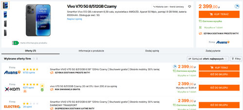 Polskie ceny vivo V70 8/512 GB