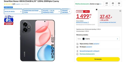 Honor 400 w promocji RTV EURO AGD