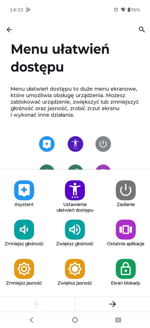 Menu ułatwień dostępu na telefonie z Androidem