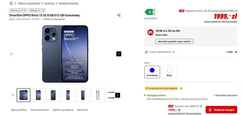 OPPO Reno 15 w promocji Media Markt kosztuje 1999 złotych