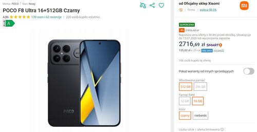 POCO F8 Ultra 16/512 GB na Allegro kosztuje tylko 2716,69 zł
