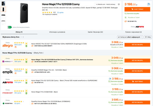 Polskie ceny Honora Magic 7 Pro 12/512 GB