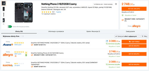 Polskie ceny Nothing Phone 3 16/512 GB