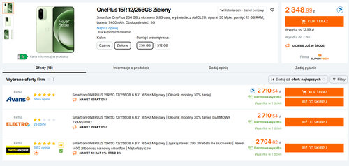 Polskie ceny OnePlusa 15R 12/256 GB