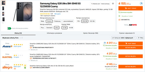 Polskie ceny Samsunga Galaxy S26 Ultra 256 GB