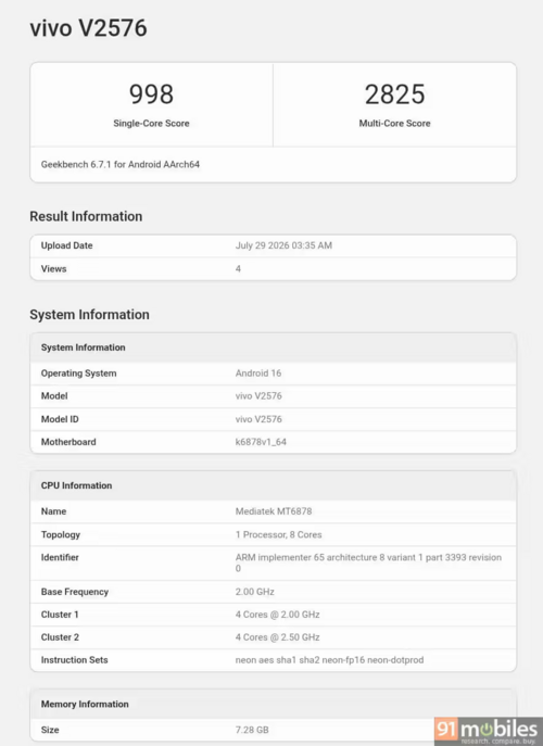 vivo S2 geekbench