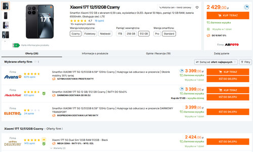 Polskie ceny Xiaomi 17T 12/512 GB