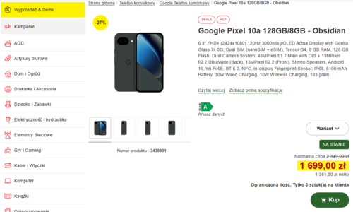 Google Pixel 10a jest dostępny za 1699 złotych